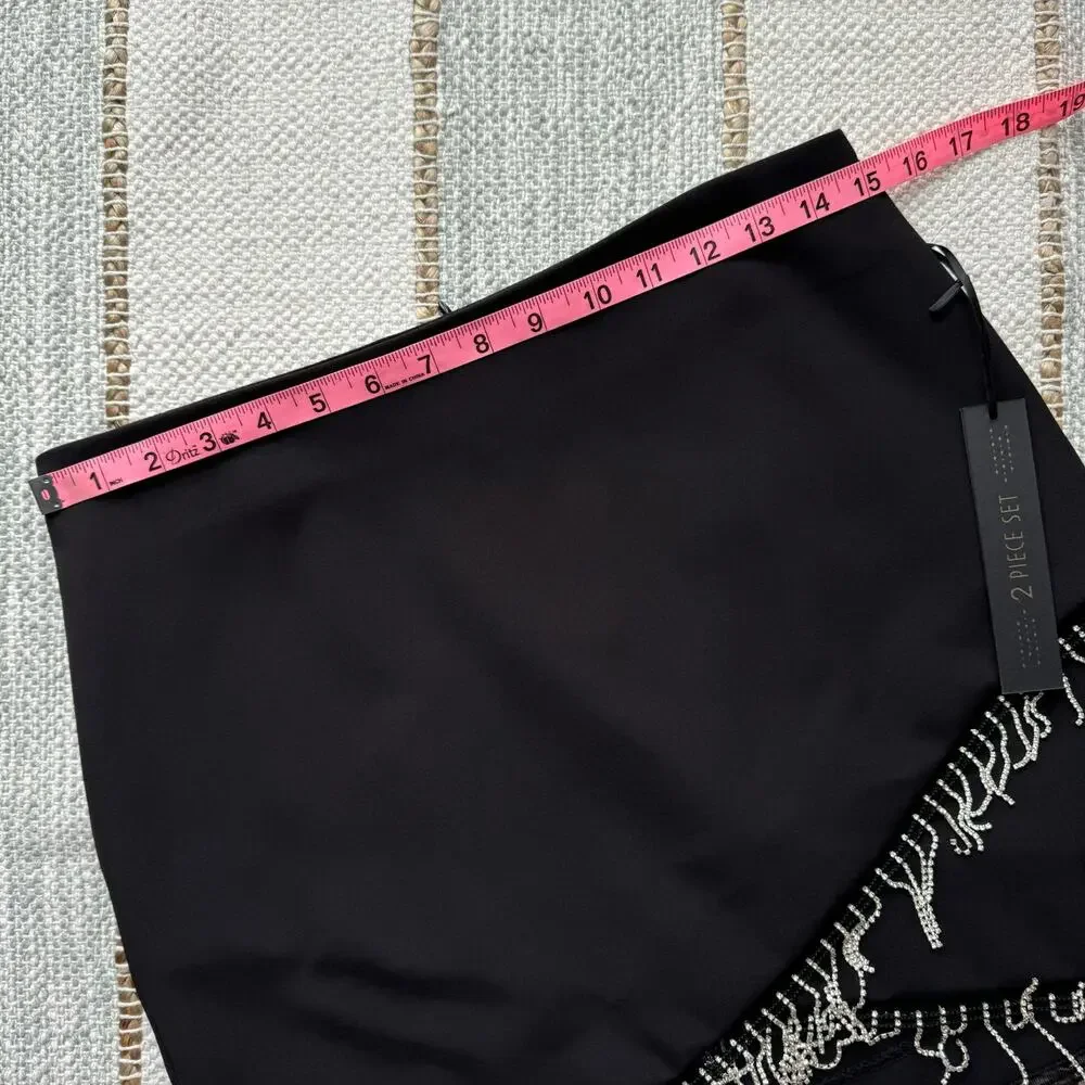 House of Harlow 1960 Black Rhinestone Fringe Blazer Mini Skirt Set Women’s Small - Picture 12 of 15